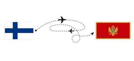 Flight and travel from Finland to Montenegro by passenger airplane Travel concept vector