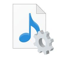 archivo de audio de música plana moderna con icono de configuración de icono de engranaje o instrucción