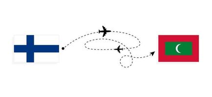 vuelo y viaje desde finlandia a maldivas por concepto de viaje en avión de pasajeros vector