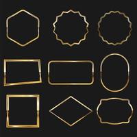 Collection of golden shiny frame set isolated on dark background vector