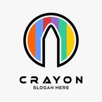 diseño de logotipo de crayón con concepto de color arco iris en un círculo creativo y simple. ilustración de logotipo de vector premium