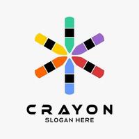 diseño de logotipo de crayón con concepto de color arco iris. ilustración de logotipo de vector premium