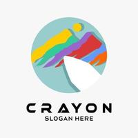 diseño de logotipo de crayón con el concepto de garabatos en forma de montaña en círculo. ilustración de logotipo de vector premium