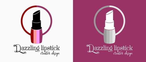 lipstick logo design with creative colorful concept in circle lines. premium vector makeup or lifestyle logo illustration