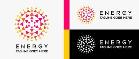 energy logo design template, sun icon with rotating triangle element. vector abstract logo illustration