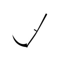 Black sinister scythe silhouette. Grim sharp long handled tool of reaper death. Vintage equipment for mowing grass and medieval vector battles