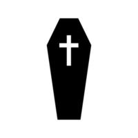 Black coffin with cross silhouette. Gloomy wooden box for burial of dead. Spooky container for rest and sleep vector vampire