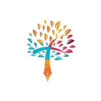 pluma de árbol y plantilla de diseño de logotipo de vector cruzado. clase de aprendizaje y enseñanza de la biblia.