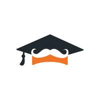 Strong education logo design template. Hat graduation with mustache icon design. vector