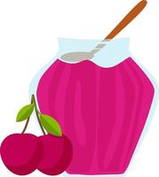 Cherry jam in a jar. vector