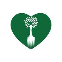 Fork tree with heart shape vector logo design. Restaurant and farming logo concept.