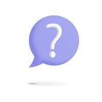 3d vector realistic question sign on purple speech bubble icon design