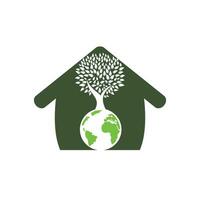 Globe tree with home vector logo design template. Planet and eco symbol or icon.