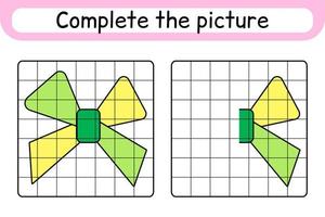 Complete the picture bow. Copy the picture and color. Finish the image. Coloring book. Educational drawing exercise game for children vector