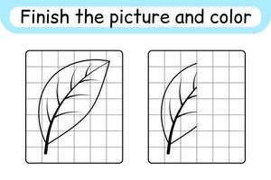 Complete the picture leaf. Copy the picture and color. Finish the image. Coloring book. Educational drawing exercise game for children vector