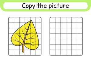 copia la imagen y colorea la hoja de abedul. completa la imagen terminar la imagen. libro de colorear. juego educativo de ejercicios de dibujo para niños vector