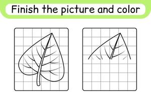 completar el cuadro hoja de abedul. copiar la imagen y el color. terminar la imagen. libro de colorear. juego educativo de ejercicios de dibujo para niños vector