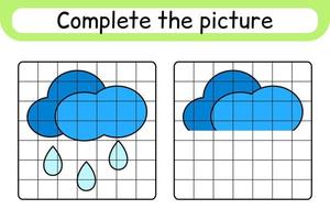 Complete the picture cloud. Copy the picture and color. Finish the image. Coloring book. Educational drawing exercise game for children vector