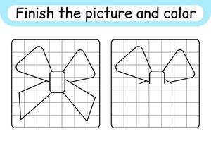 Complete the picture bow. Copy the picture and color. Finish the image. Coloring book. Educational drawing exercise game for children vector