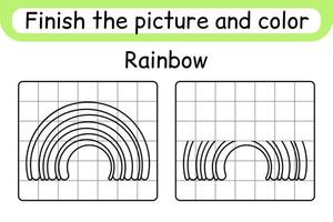 Complete the picture rainbow. Copy the picture and color. Finish the image. Coloring book. Educational drawing exercise game for children vector