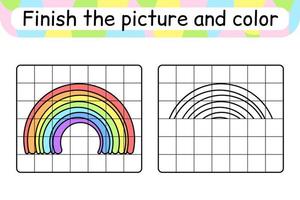 Completa la imagen del arcoíris. copiar la imagen y el color. terminar la imagen. libro de colorear. juego educativo de ejercicios de dibujo para niños vector