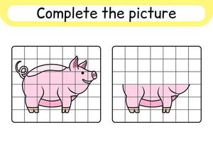 Complete the picture pig. Copy the picture and color. Finish the image. Coloring book. Educational drawing exercise game for children vector