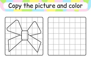 Copy the picture and color bow. Complete the picture. Finish the image. Coloring book. Educational drawing exercise game for children vector