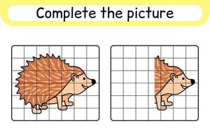 Complete the picture hedgehog. Copy the picture and color. Finish the image. Coloring book. Educational drawing exercise game for children vector