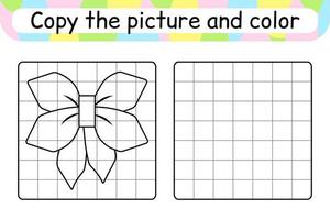 Copy the picture and color bow. Complete the picture. Finish the image. Coloring book. Educational drawing exercise game for children vector