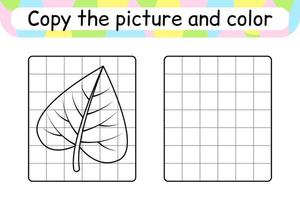 Copy the picture and color leaf birch. Complete the picture. Finish the image. Coloring book. Educational drawing exercise game for children vector