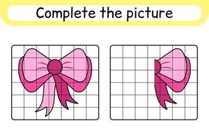 Complete the picture bow. Copy the picture and color. Finish the image. Coloring book. Educational drawing exercise game for children vector