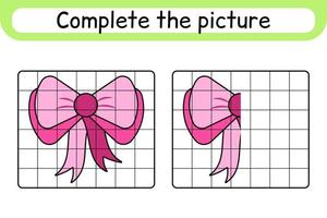 Complete the picture bow. Copy the picture and color. Finish the image. Coloring book. Educational drawing exercise game for children vector