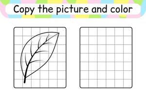 Copy the picture and color leaf. Complete the picture. Finish the image. Coloring book. Educational drawing exercise game for children vector