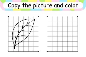 Copy the picture and color leaf. Complete the picture. Finish the image. Coloring book. Educational drawing exercise game for children vector