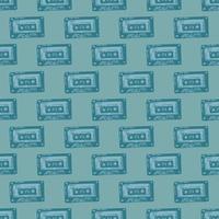 Audio cassette tape engraved seamless pattern. Vintage music cassette tape in hand drawn style. vector