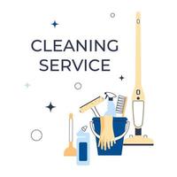 Cleaning service concept. Poster template for house cleaning services with cleaning tools. vector