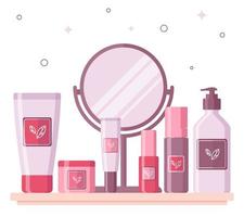 Skin care cosmetics background. Flat design. vector