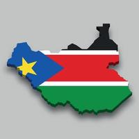 3d isometric Map of South Sudan with national flag. vector