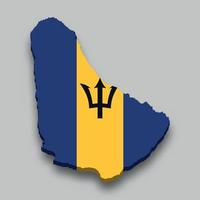 Mapa isométrico 3d de barbados con bandera nacional. vector