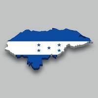 Mapa isométrico 3d de honduras con bandera nacional. vector