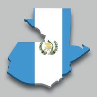 Mapa isométrico 3d de guatemala con bandera nacional. vector