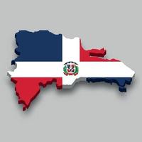 3d isometric Map of Dominican Republic with national flag. vector