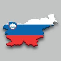 3d isometric Map of Slovenia with national flag. vector