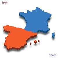 3d isometric map Spain and France relations vector