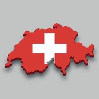 3d isometric Map of Switzerland with national flag. vector