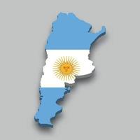 Mapa isométrico 3d de argentina con bandera nacional. vector