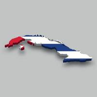 Mapa isométrico 3d de cuba con bandera nacional. vector