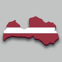 3d isometric Map of Latvia with national flag. vector