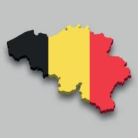 3d isometric Map of Belgium with national flag. vector