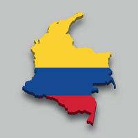 Mapa isométrico 3d de colombia con bandera nacional. vector